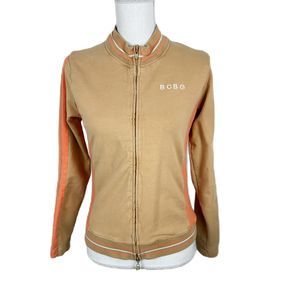 BCBG Max Azria Sweater Women Medium Brown Orange Retro Full Zip Front Casual